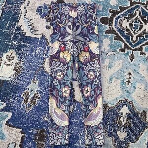 Purple Blue Floral & Bird Printed Leggings Sz S